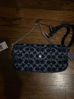 NWT Coach Navy Signature Jacquard Brooke denim flap